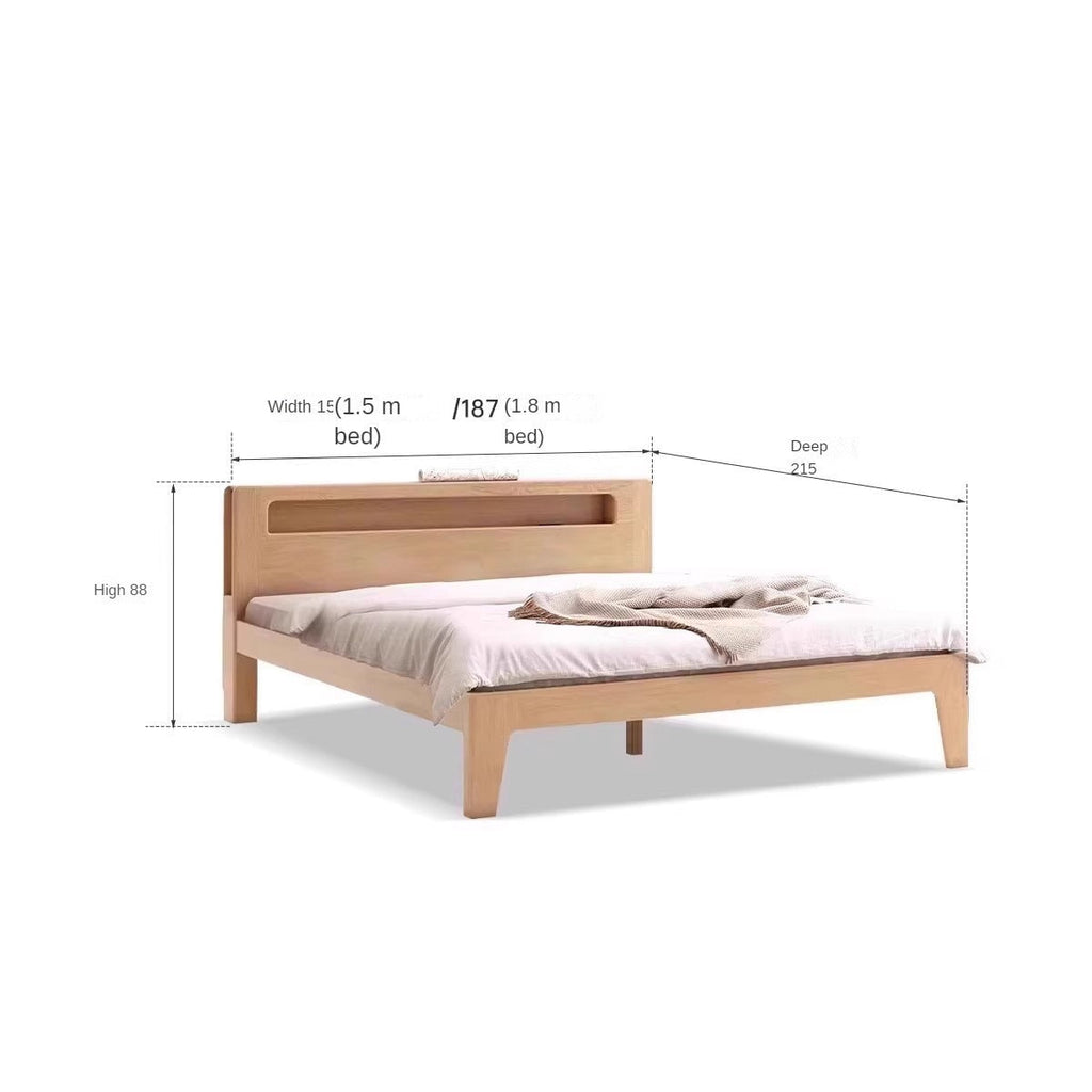 Oak solid wood bed with light and bookshelf