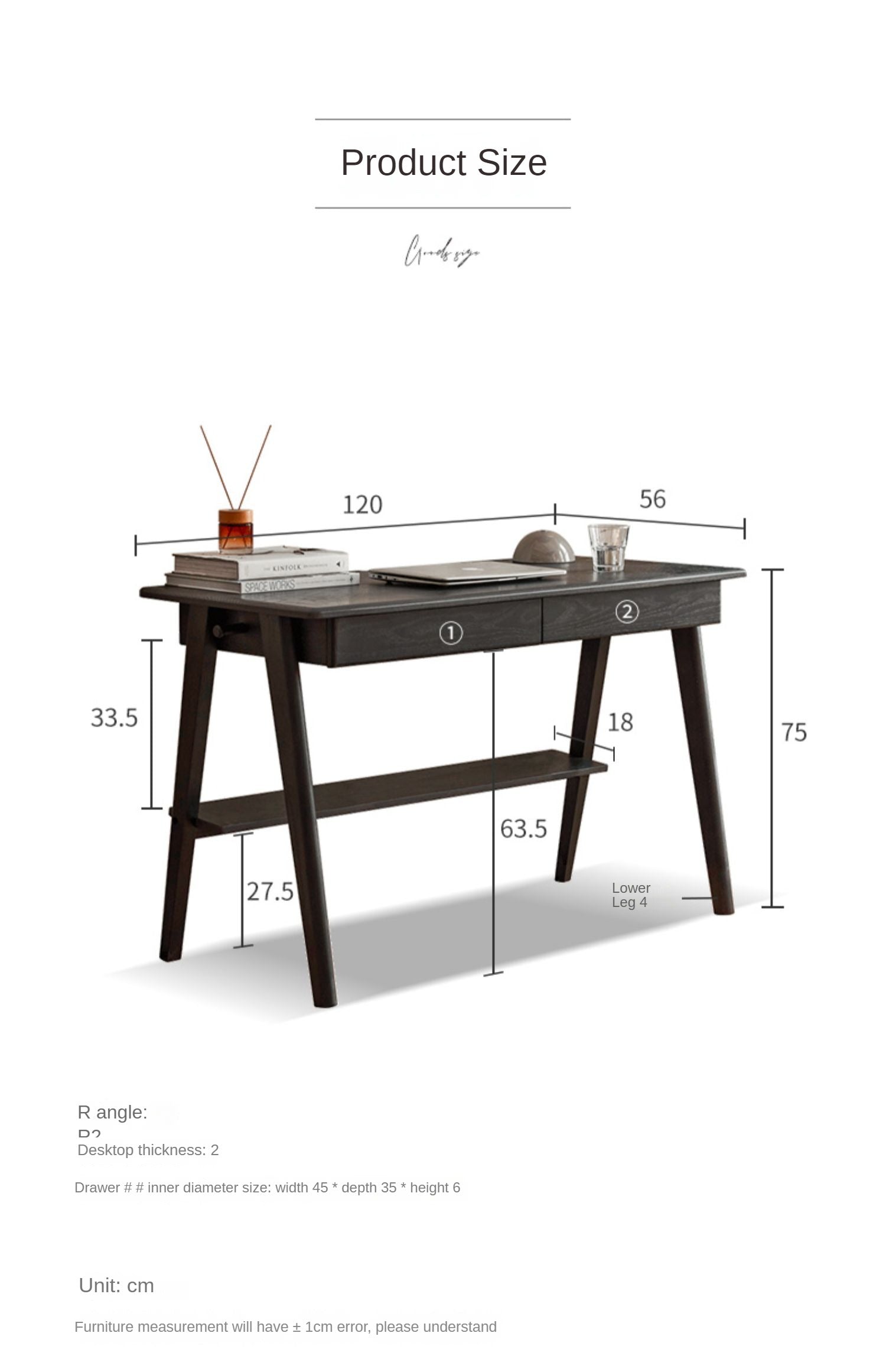 Oak Solid Wood Black Office Desk With Drawer