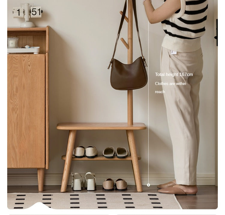 Oak Solid Wood Shoe Stool With Hanger Cabinet