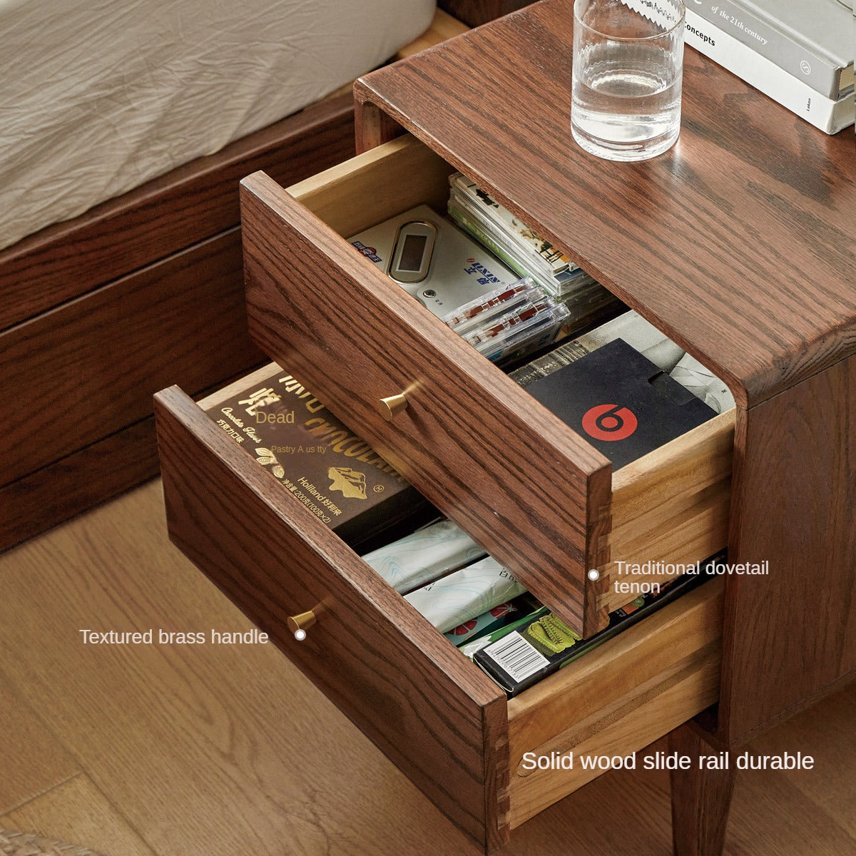 Oak Solid Wood walnut color Nightstand