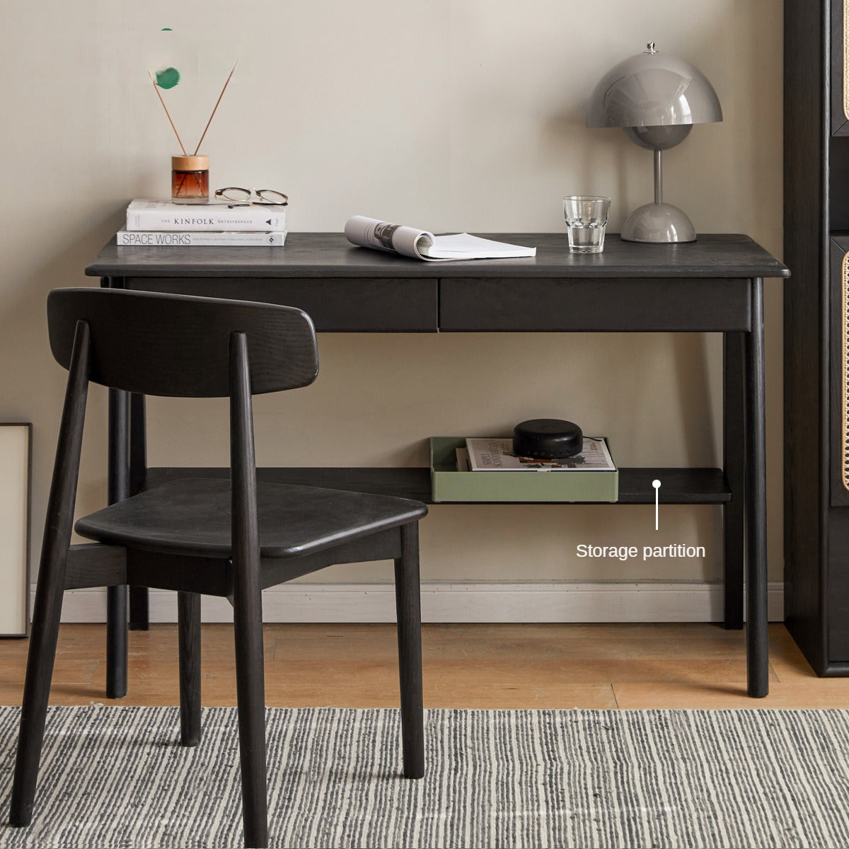 Oak Solid Wood Black Office Desk With Drawer