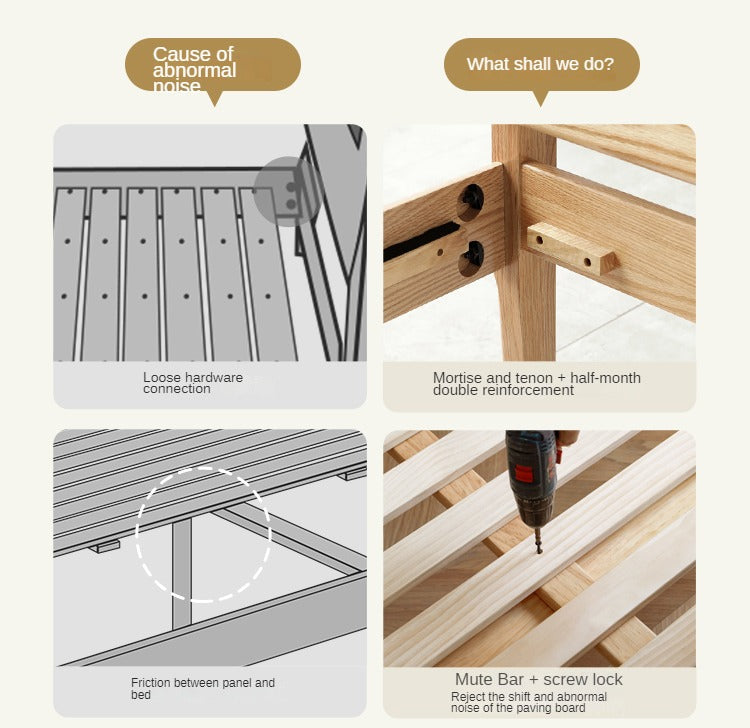 Oak solid wood bed with light and bookshelf