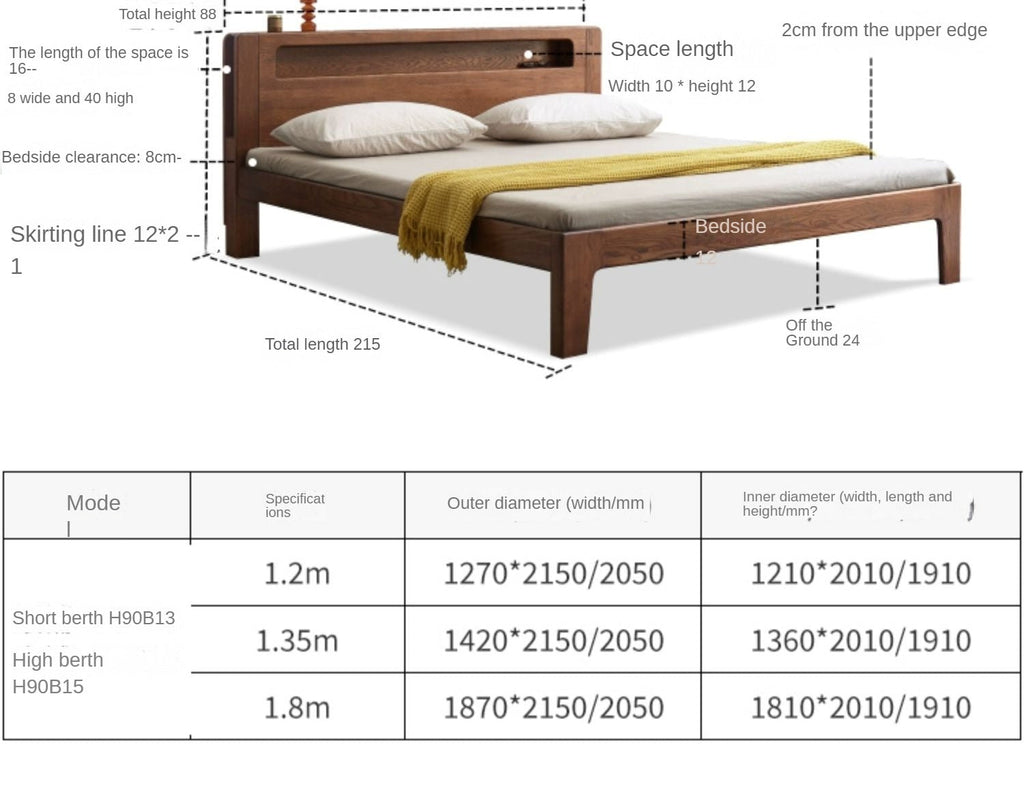 Oak solid wood bed with light walnut-color-USA