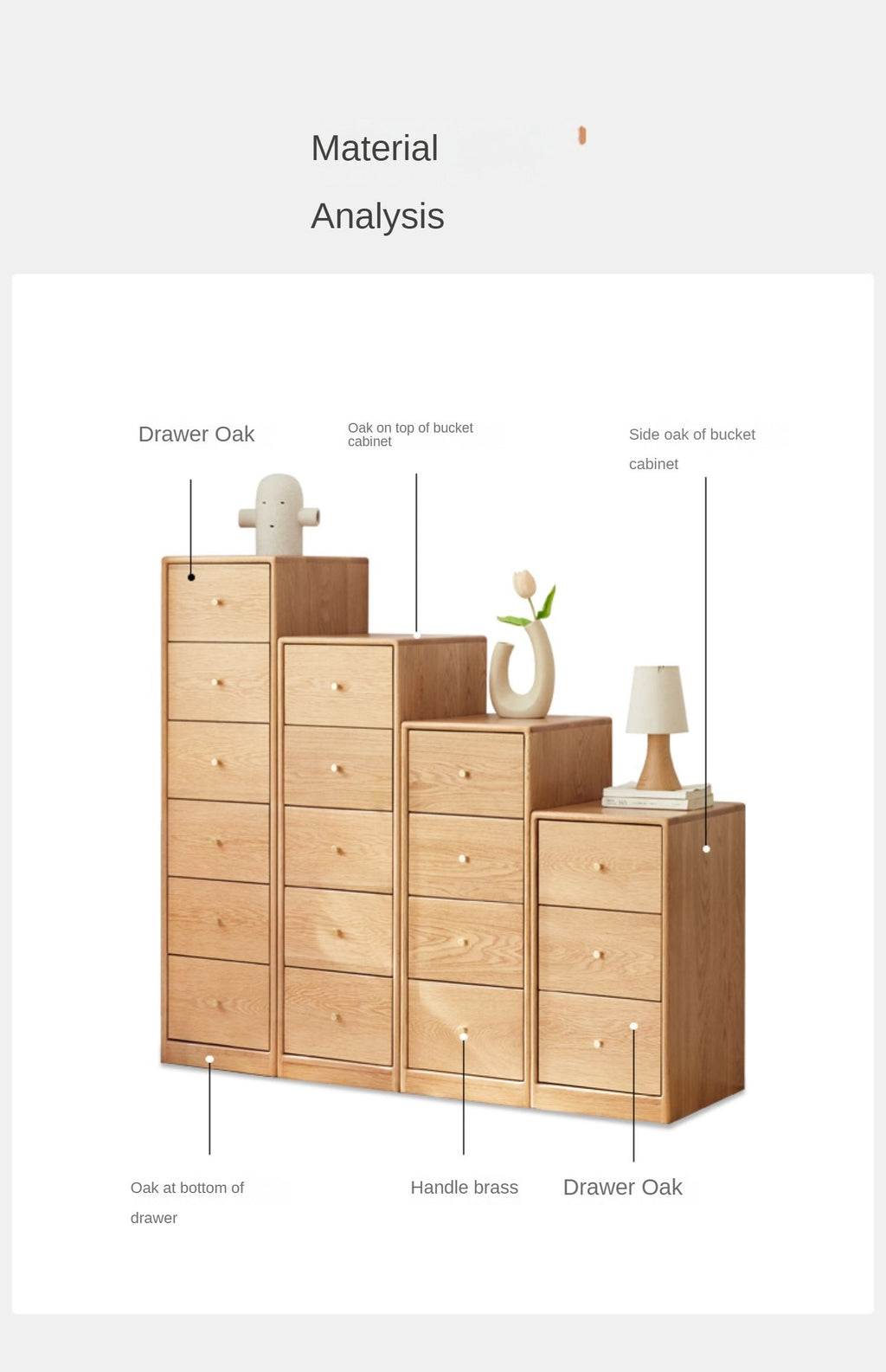 Oak Solid Wood Side Cabinet, Multi-Functional Storage-USA