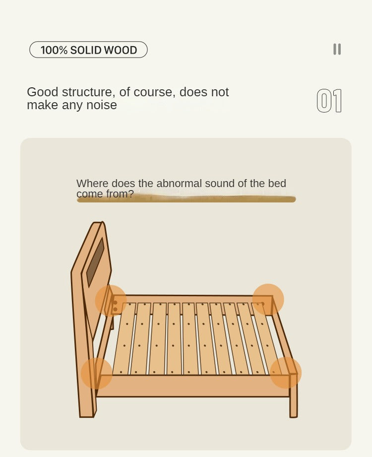 Oak solid wood bed with light and bookshelf