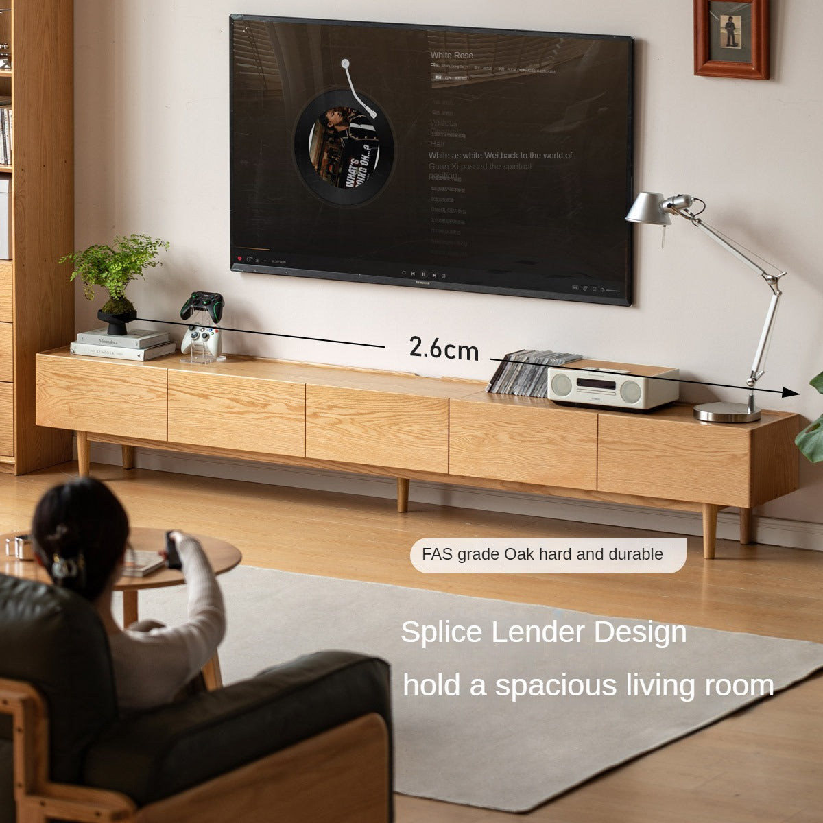 Oak Solid Wood Modern Large Floor TV Cabinet.