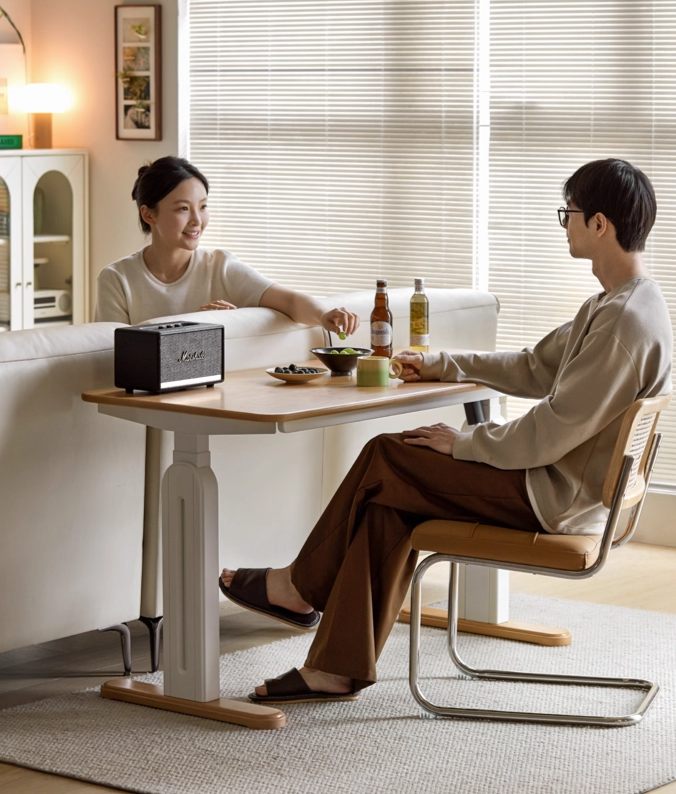 Beech Solid Wood Cream Style Study Electric Lift Desk