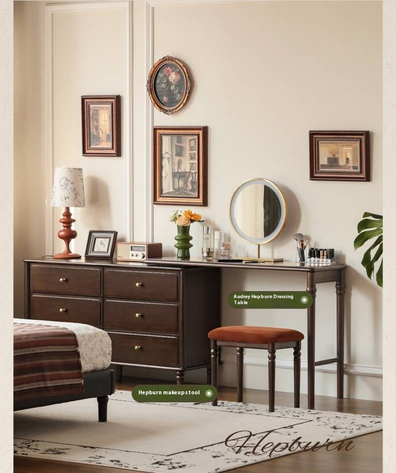 Beech Solid Wood American Retro Style Makeup Stool