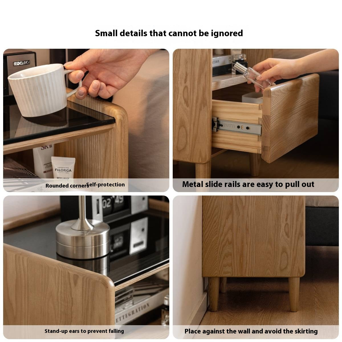 Ash, Cherry, Black walnut, Poplar, Solid Rubberwood Modern Nightstand.