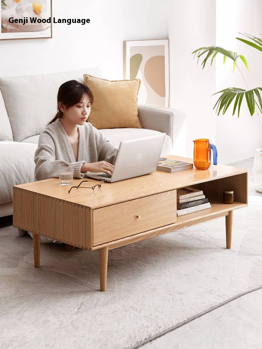 Oak Solid Wood Modern Style Rattan Tea Table