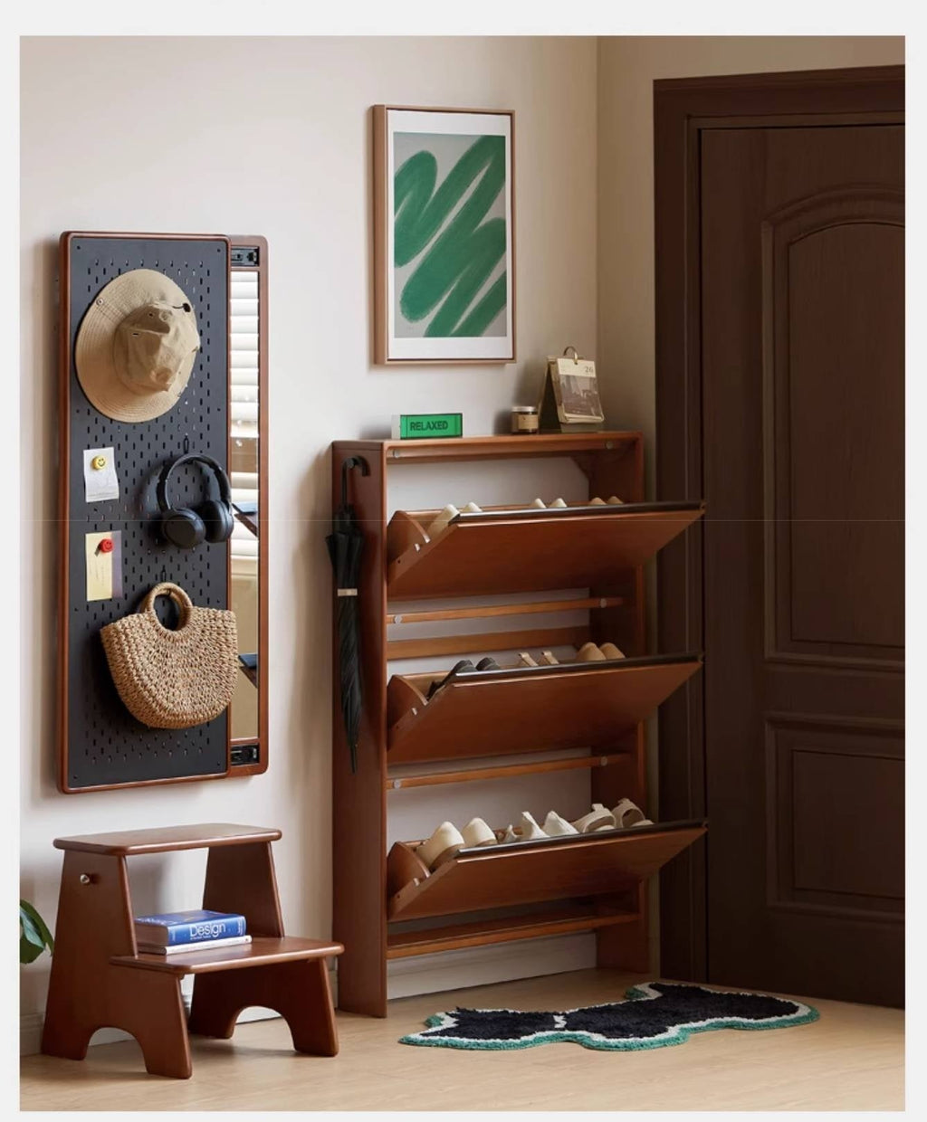 Poplar Solid Wood Middle-Age Ultra-Thin Shoe Cabinet