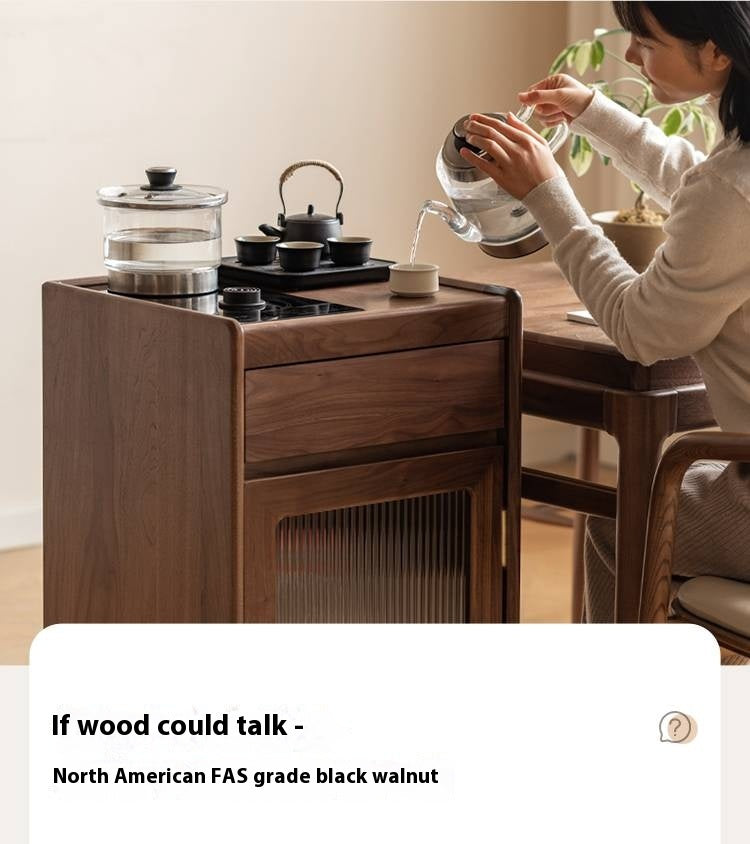 Black Walnut, Oak Solid Mobile Wood Tea Cabinet