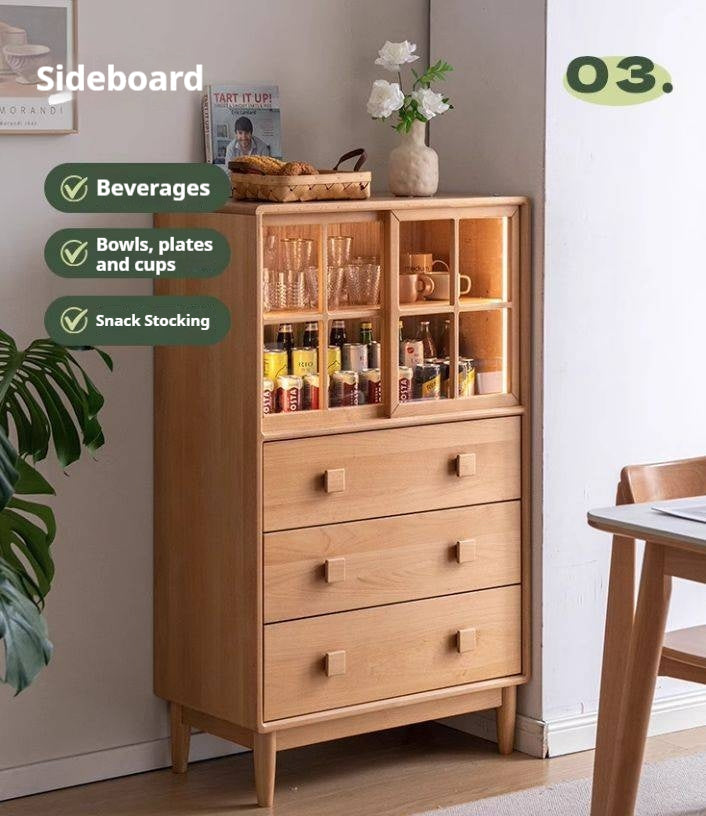 Beech Solid Wood Modern Simple with Light Storage Cabinet