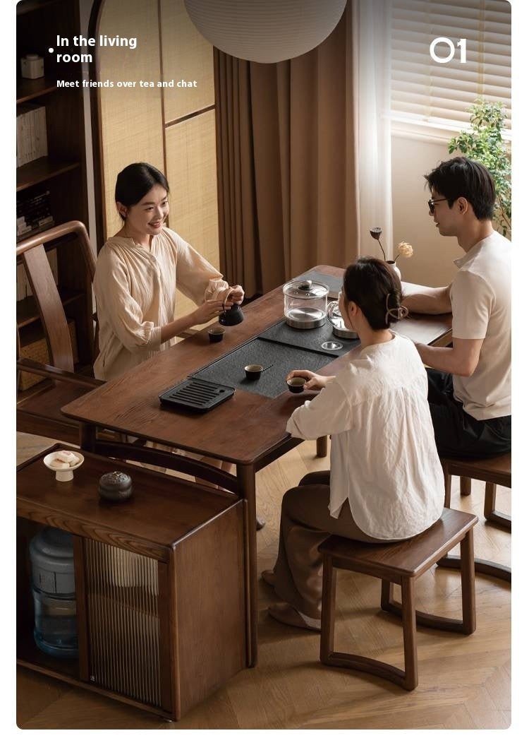 Ash Solid Wood Tea Table With Tea Tray