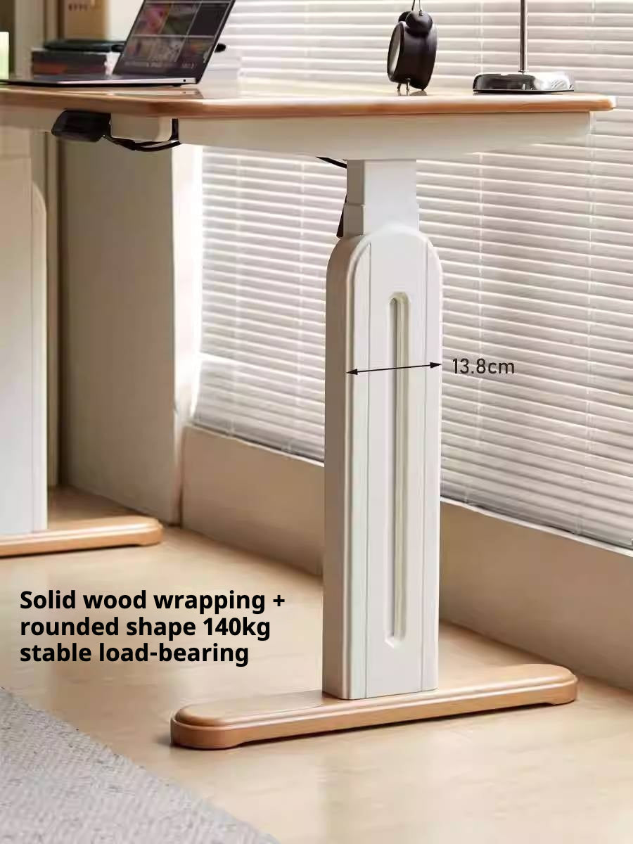 Beech Solid Wood Cream Style Study Electric Lift Desk