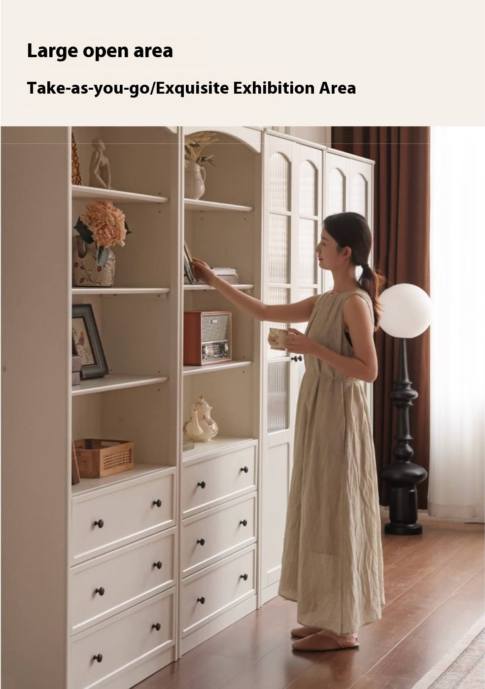 Rubberwood Solid Wood French Style Side Cabinet