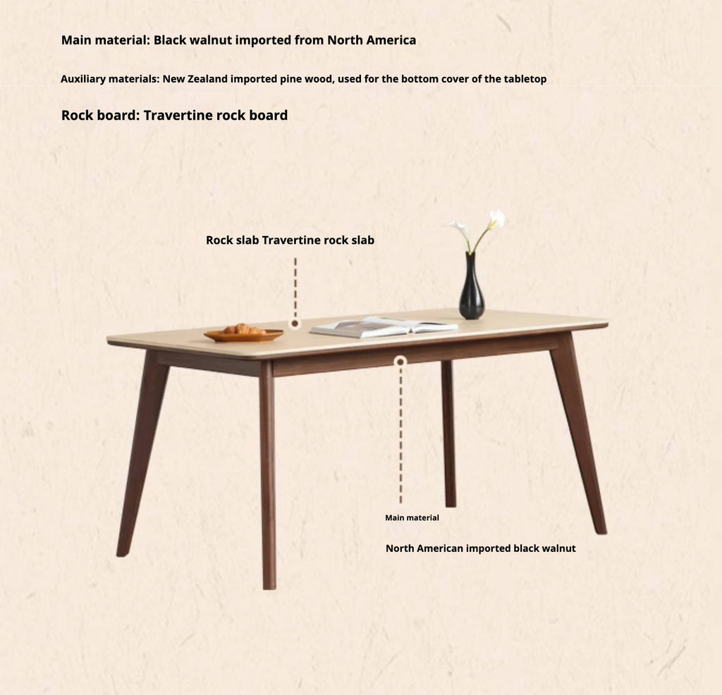 Black Walnut Solid Wood Vintage Rock Plate Dining Table