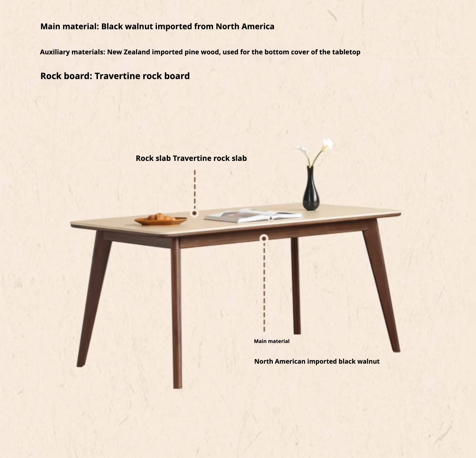 Black Walnut Solid Wood Vintage Rock Plate Dining Table