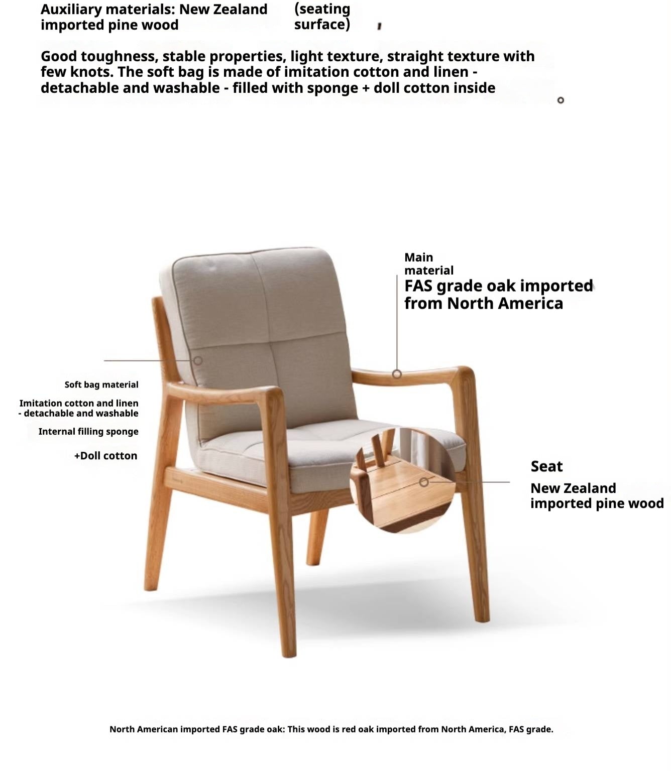 Oak Solid Wood Modern Style Chair