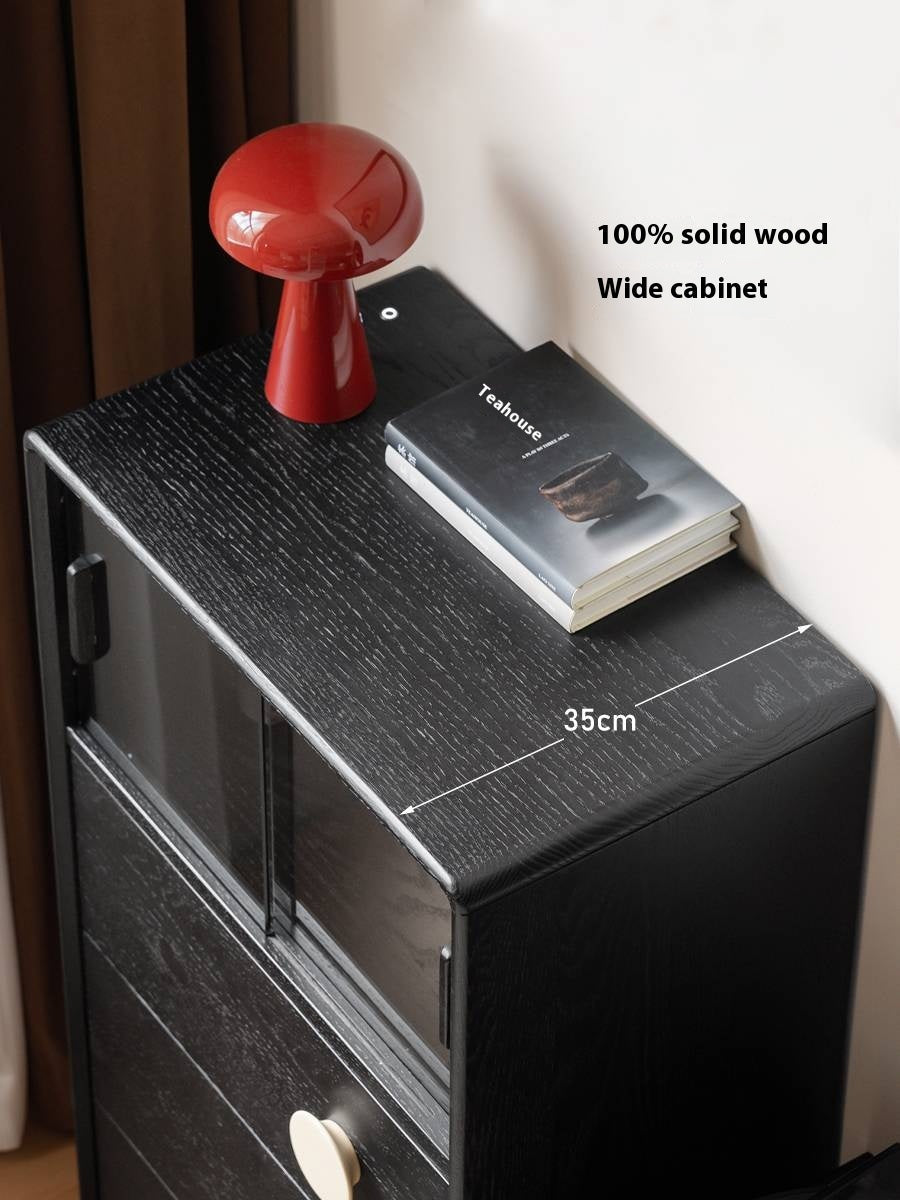 Ash Solid Wood Black Floor Standing Side Cabinet