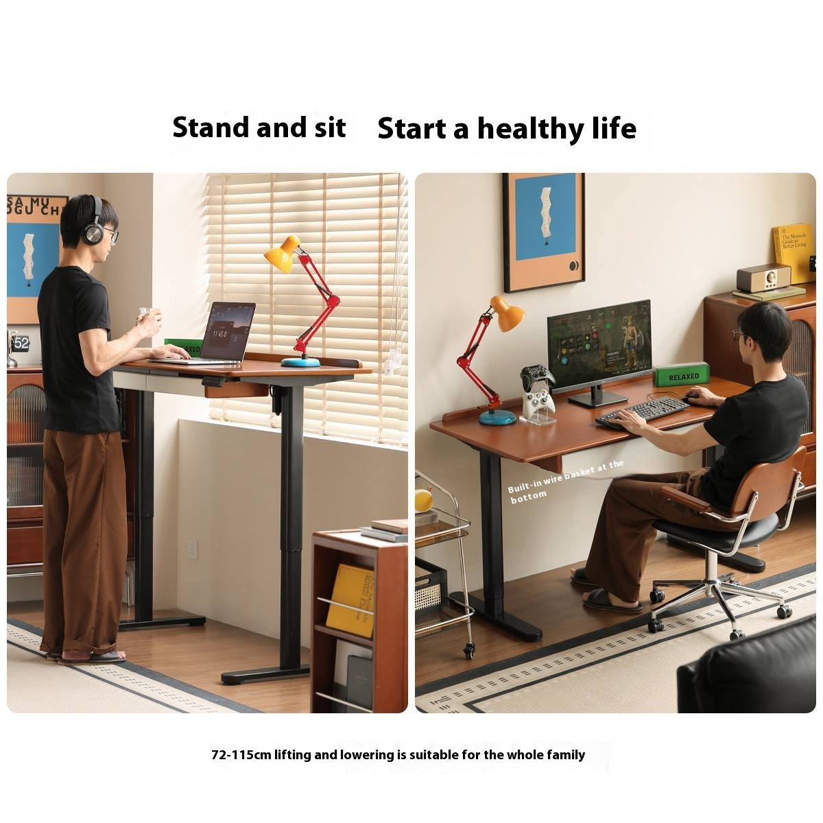 Poplar Solid Wood Antique Style Office Desk With Electric Lift