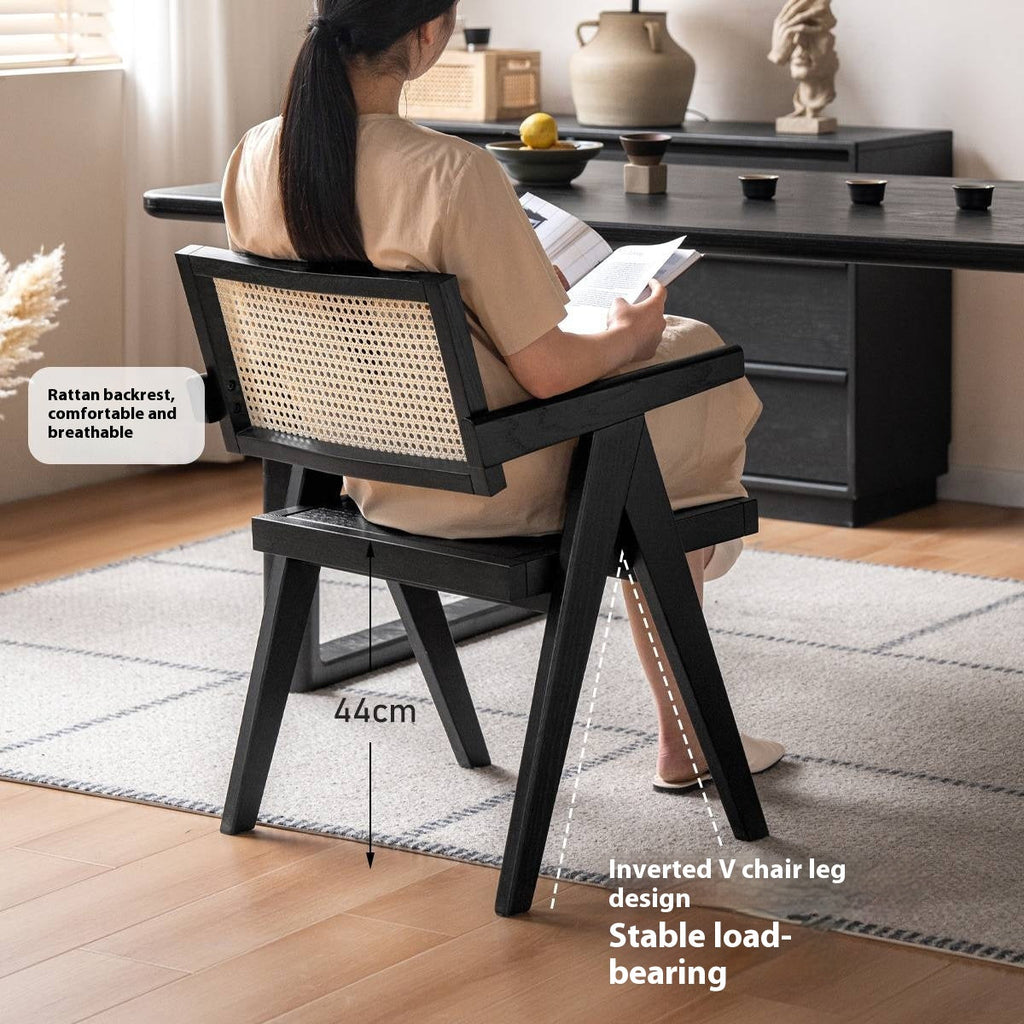 Oak Solid Wood Light Luxury Rattan Chair