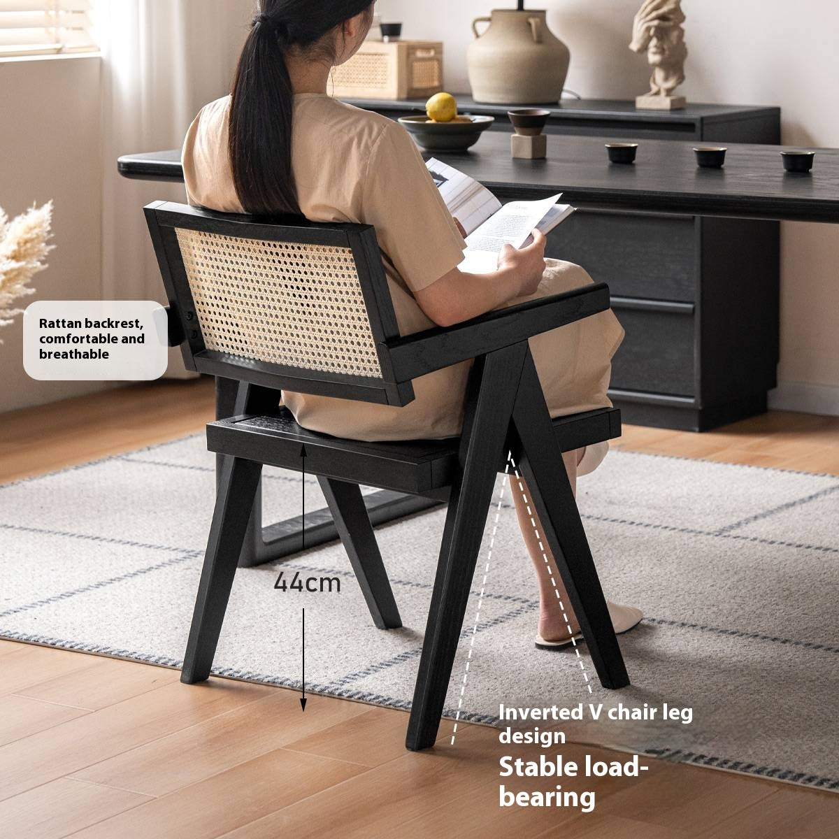 Oak Solid Wood Light Luxury Rattan Chair