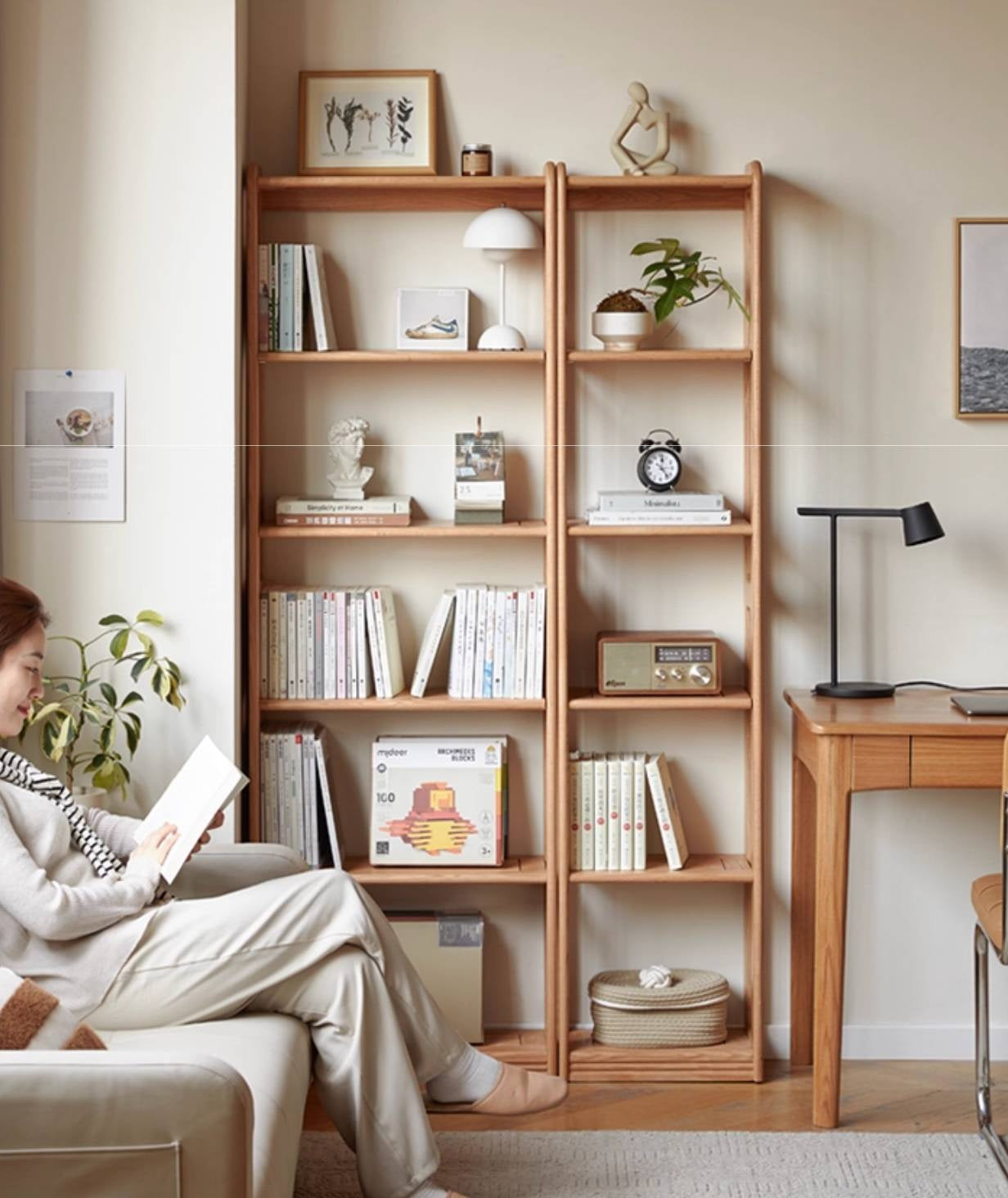 Rubberwood, Oak Solid Wood Modern Style Bookshelf