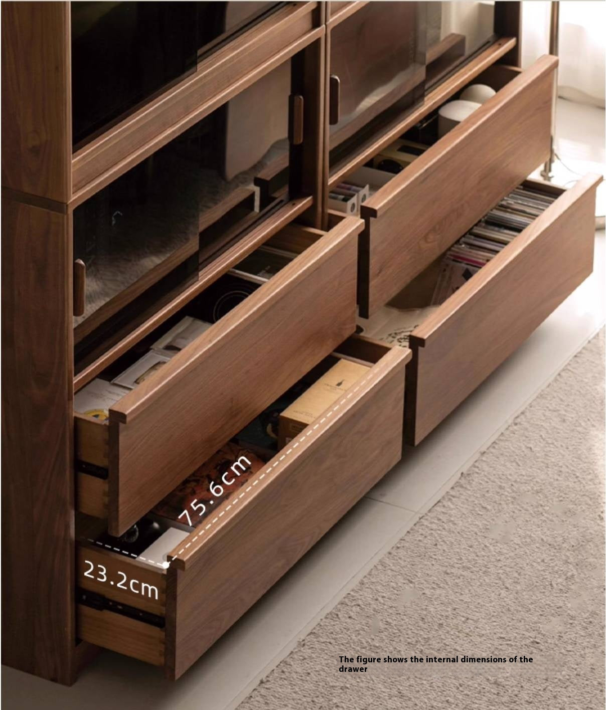 Black Walnut Solid Wood Light Luxury Style Bookcase Combination