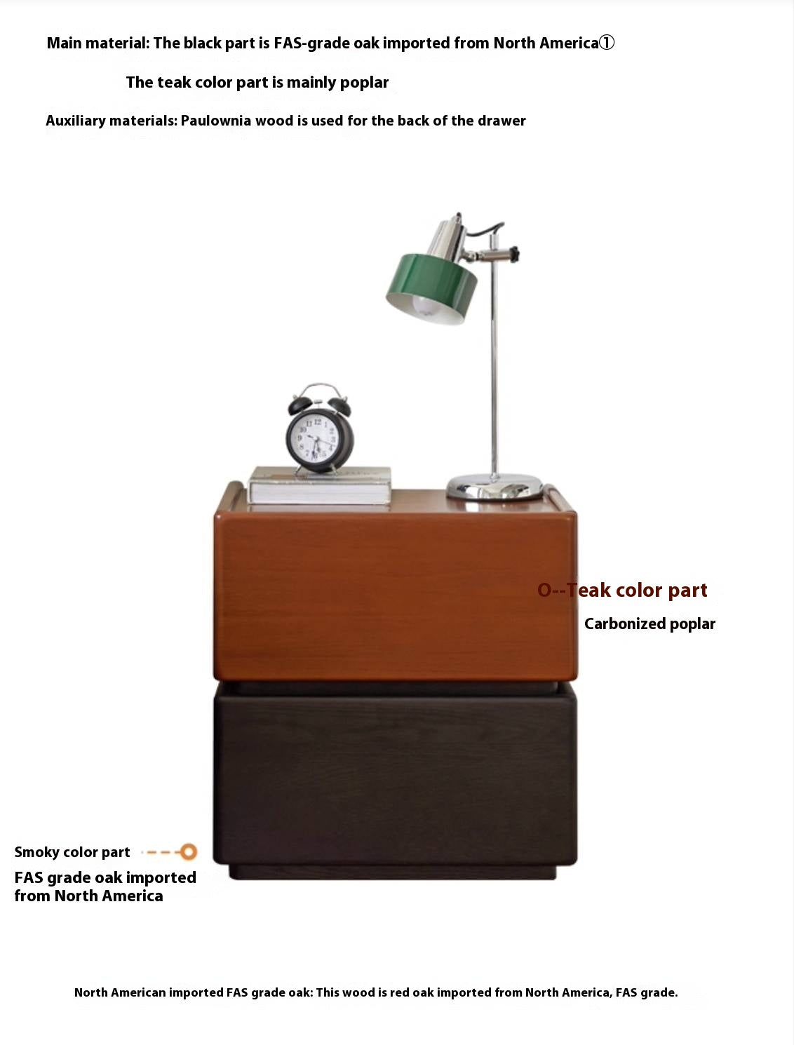 Oak, Ash Solid Wood Retro Style Nightstand