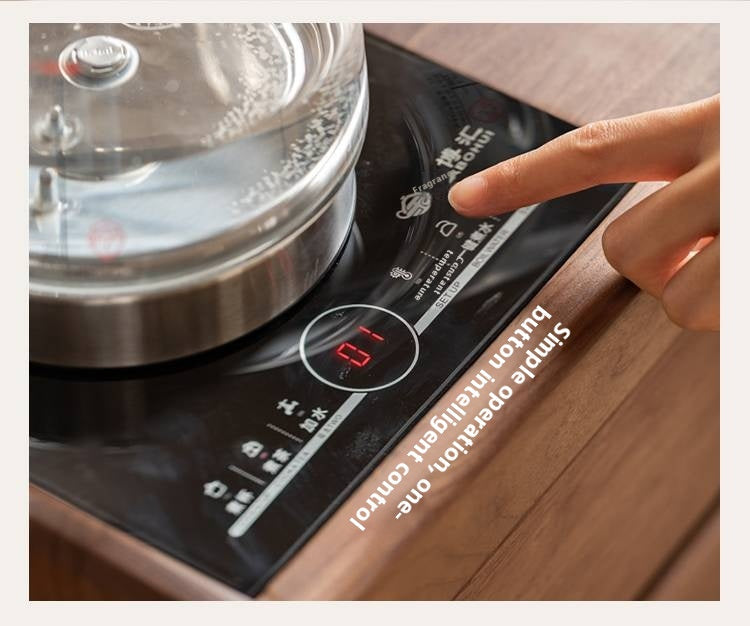 Black Walnut, Oak Solid Mobile Wood Tea Cabinet