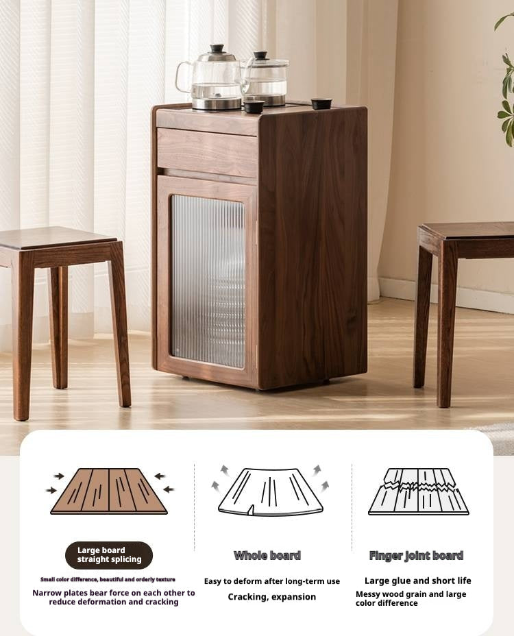 Black Walnut, Oak Solid Mobile Wood Tea Cabinet