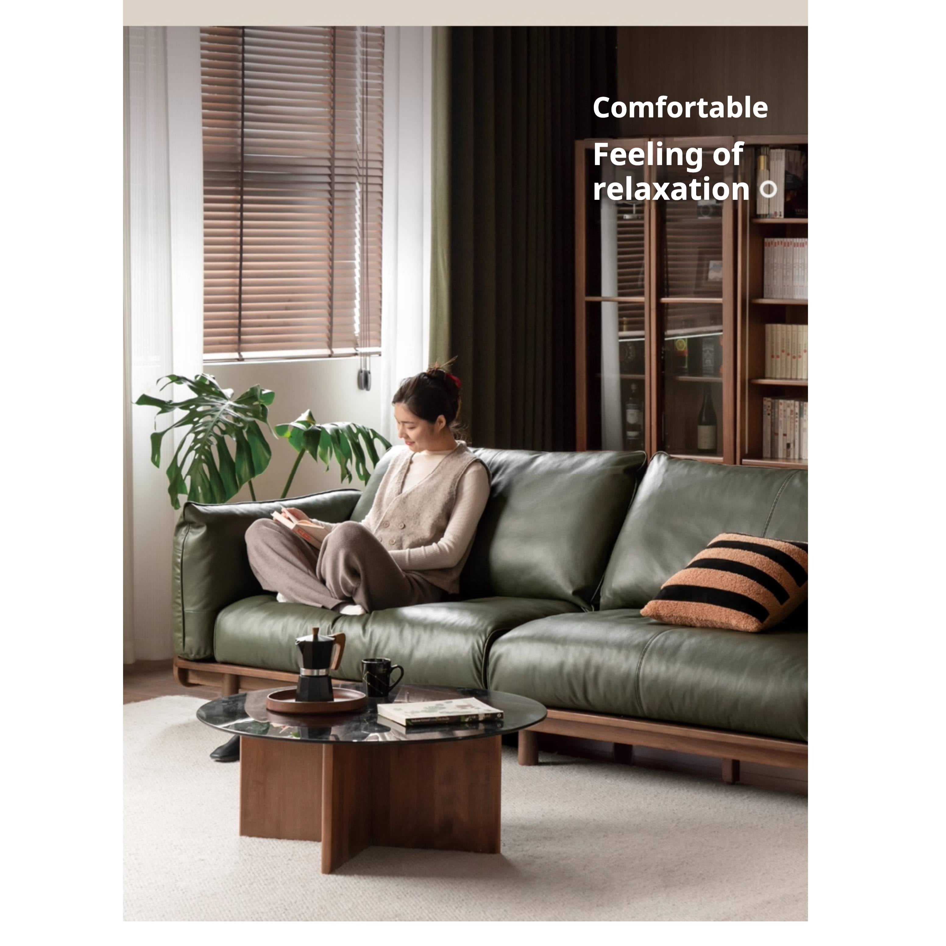 Black Walnut Solid Wood,Solid Sandalwood genuine leather, fabric Sofa