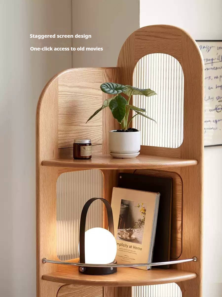 Oak Solid Wood Bookshelf Household Corner  Storage Rack