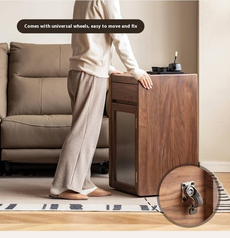 Black Walnut, Oak Solid Mobile Wood Tea Cabinet