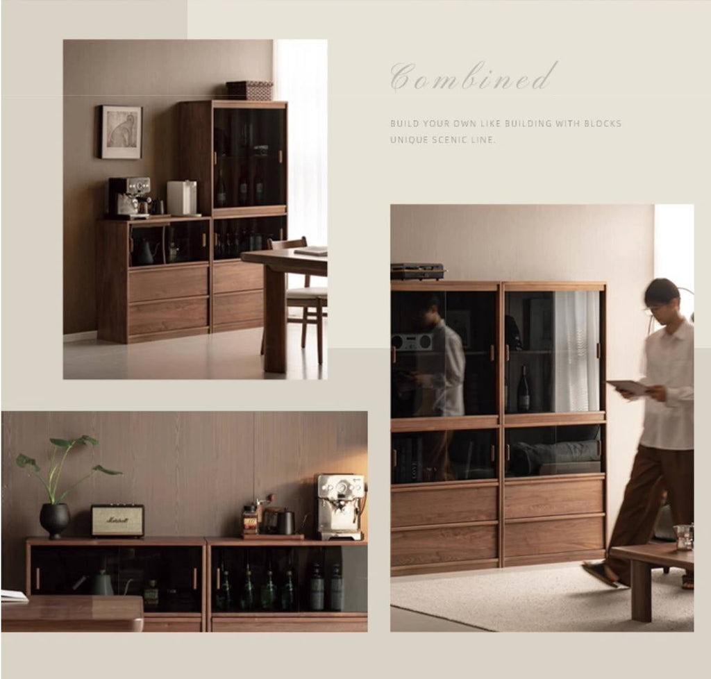 Black Walnut Solid Wood Light Luxury Style Bookcase Combination