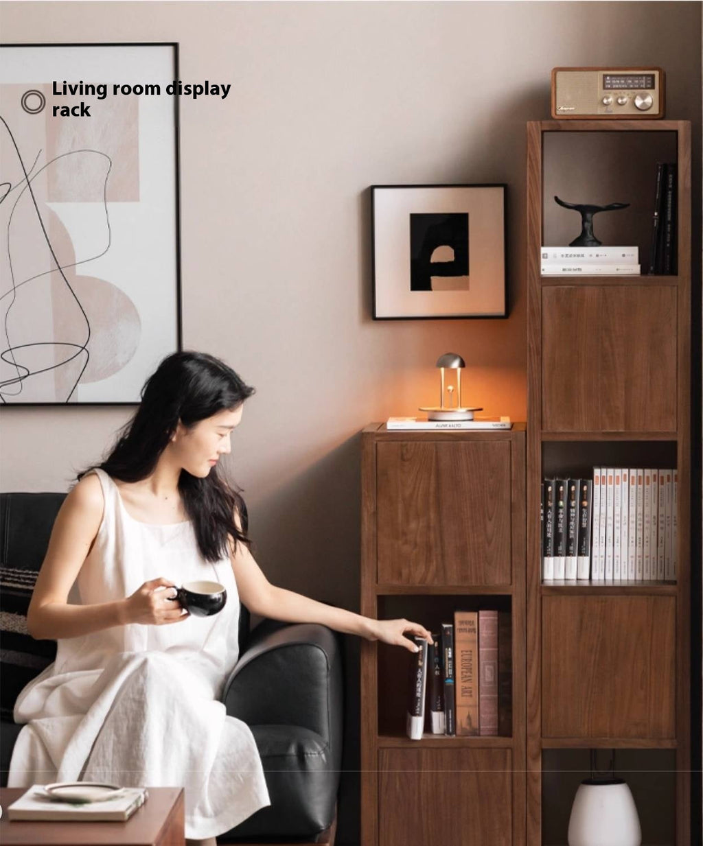 Black Walnut, Oak Solid Wood Corner Bookshelf