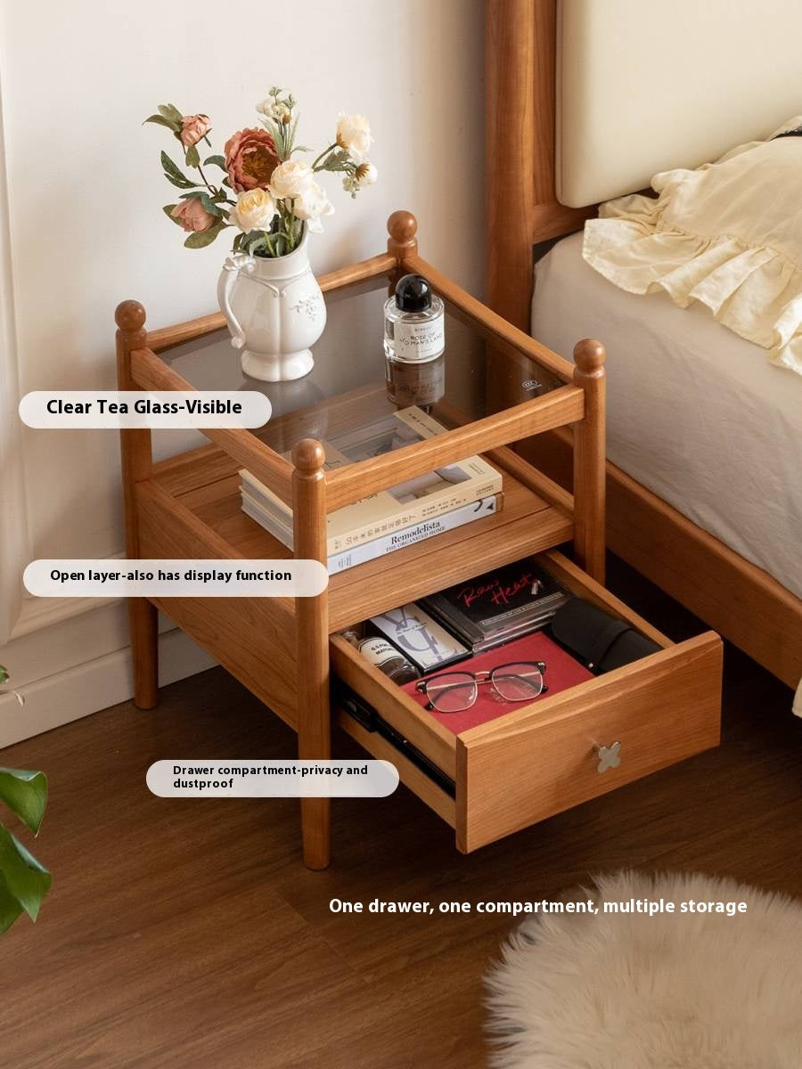 Cherry, Oak Solid Wood French Retro Nightstand