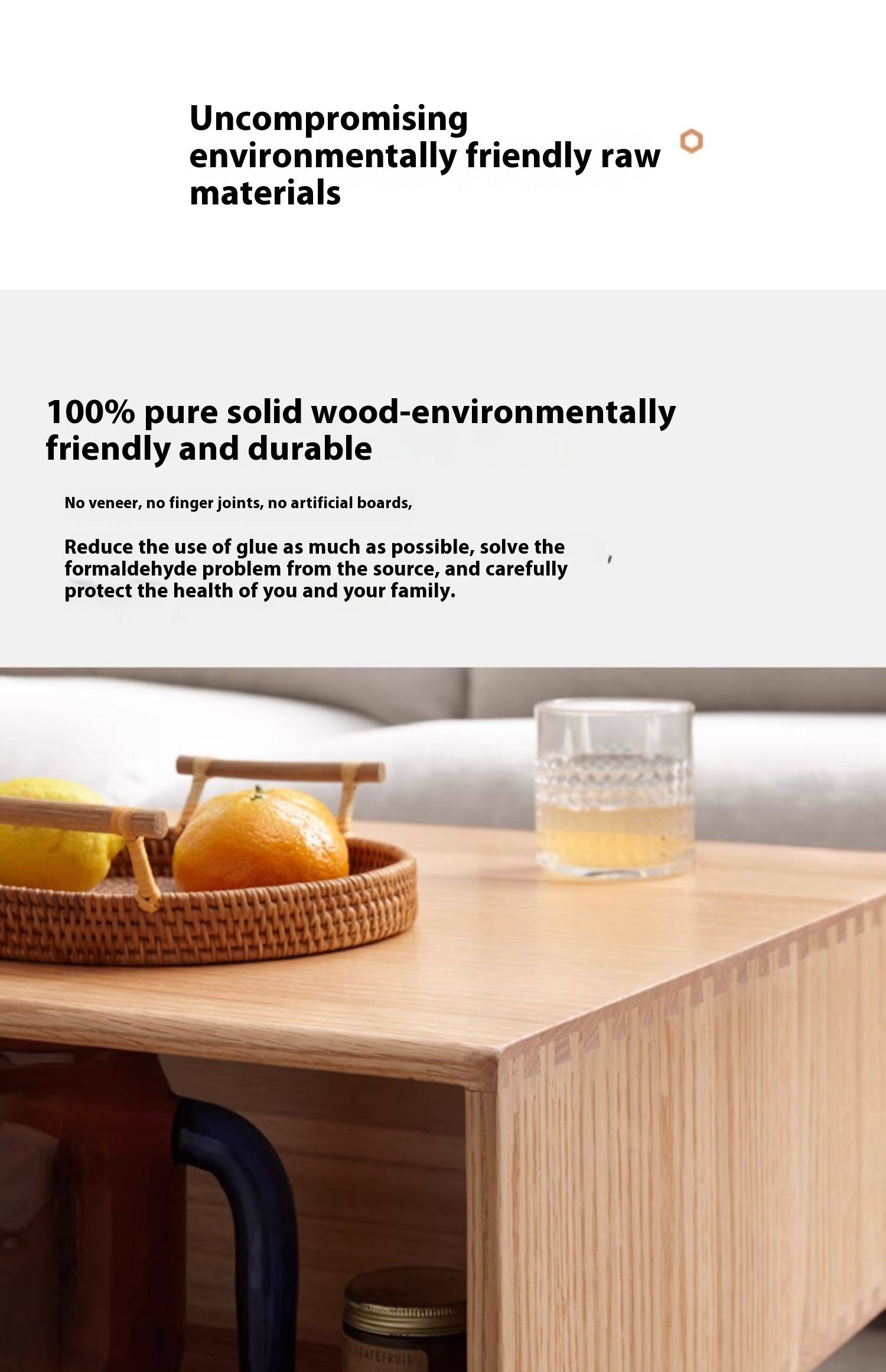 Oak Solid Wood Modern Style Rattan Tea Table