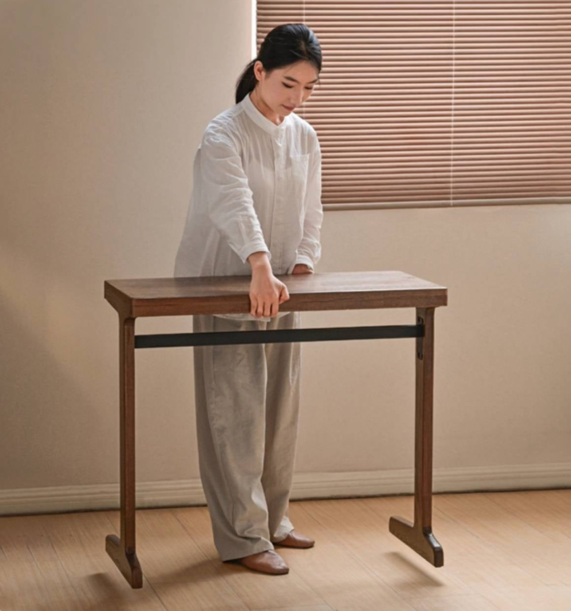 Oak, Black Walnut Solid Wood Office Desk With Integrated Bookshelf