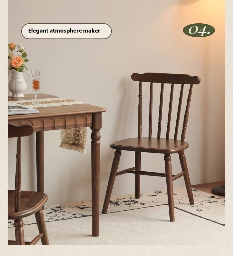 Set 4 pcs Black Walnut Solid Wood American Retro Style Dining Chair