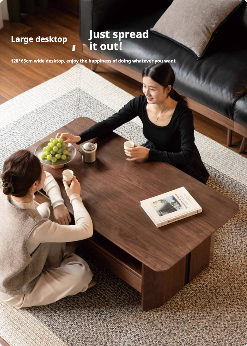 Black Walnut Solid Wood Rock Plate Coffee Table