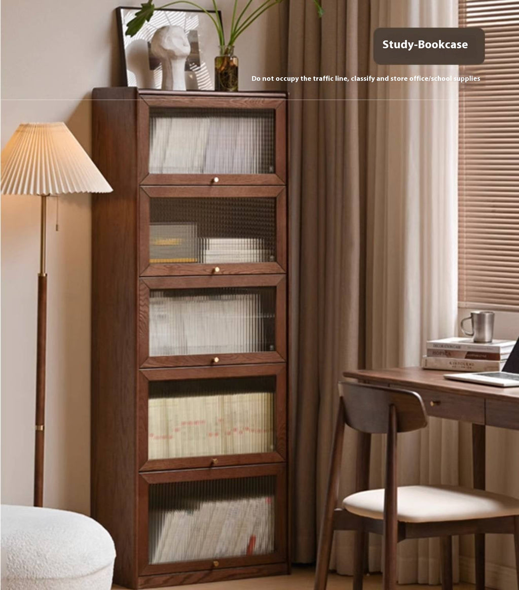 Oak Solid Wood Modern Glass Bookcase Combination