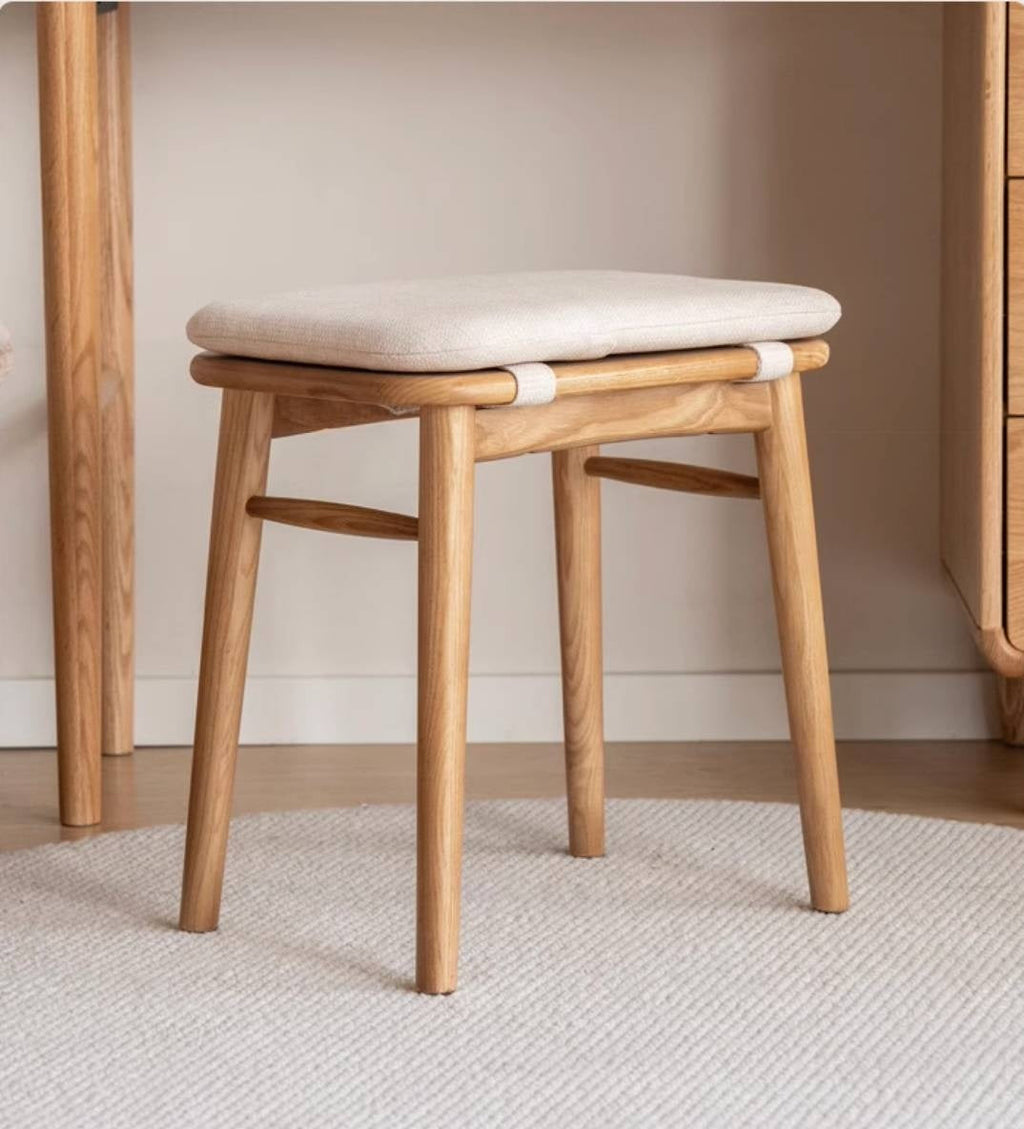 Ash Solid Wood Square Makeup Stool