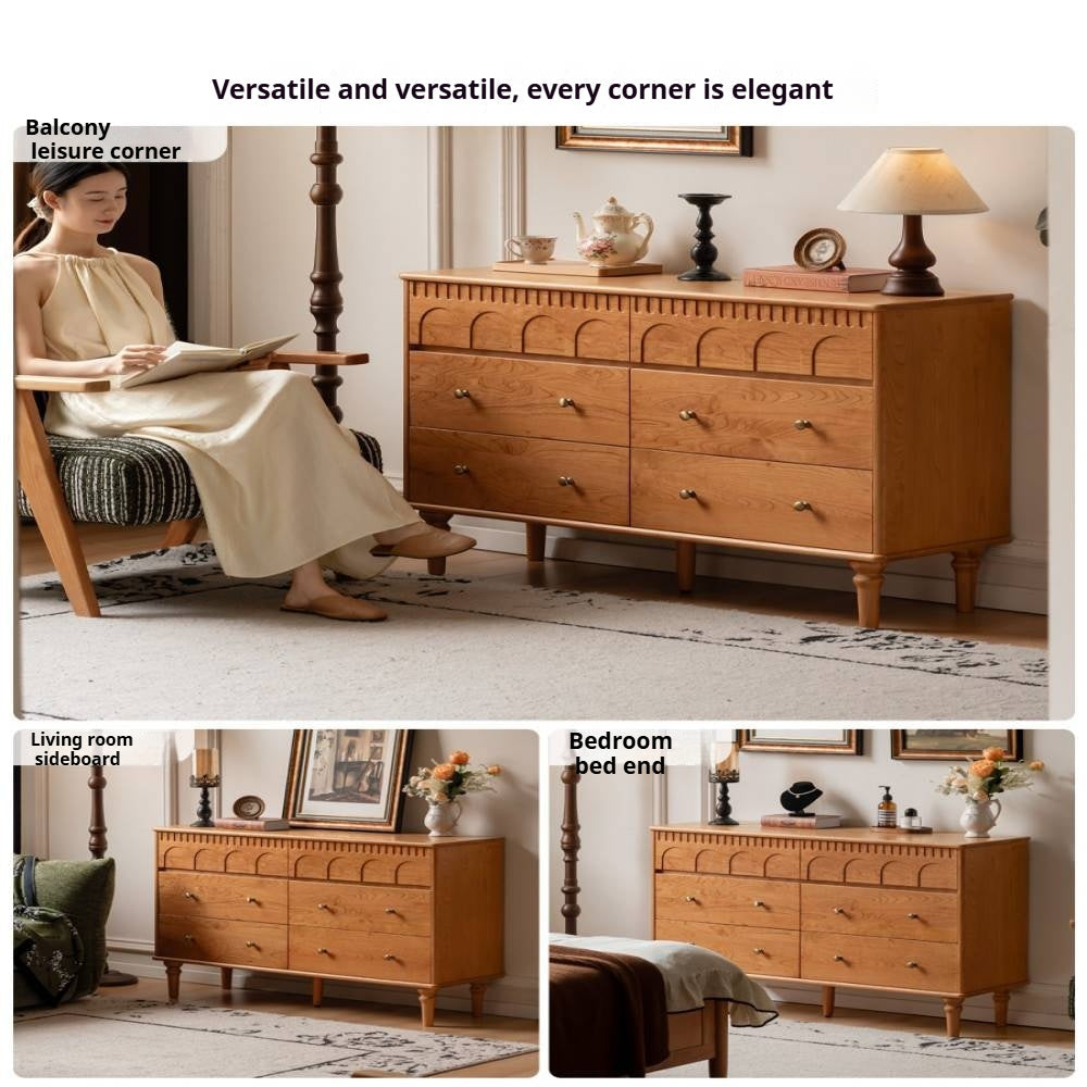 Cherry Solid Wood French Retro Bucket Cabinet