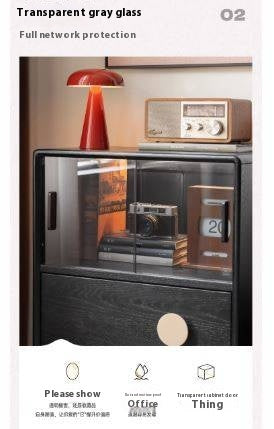 Ash Solid Wood Black Floor Standing Side Cabinet