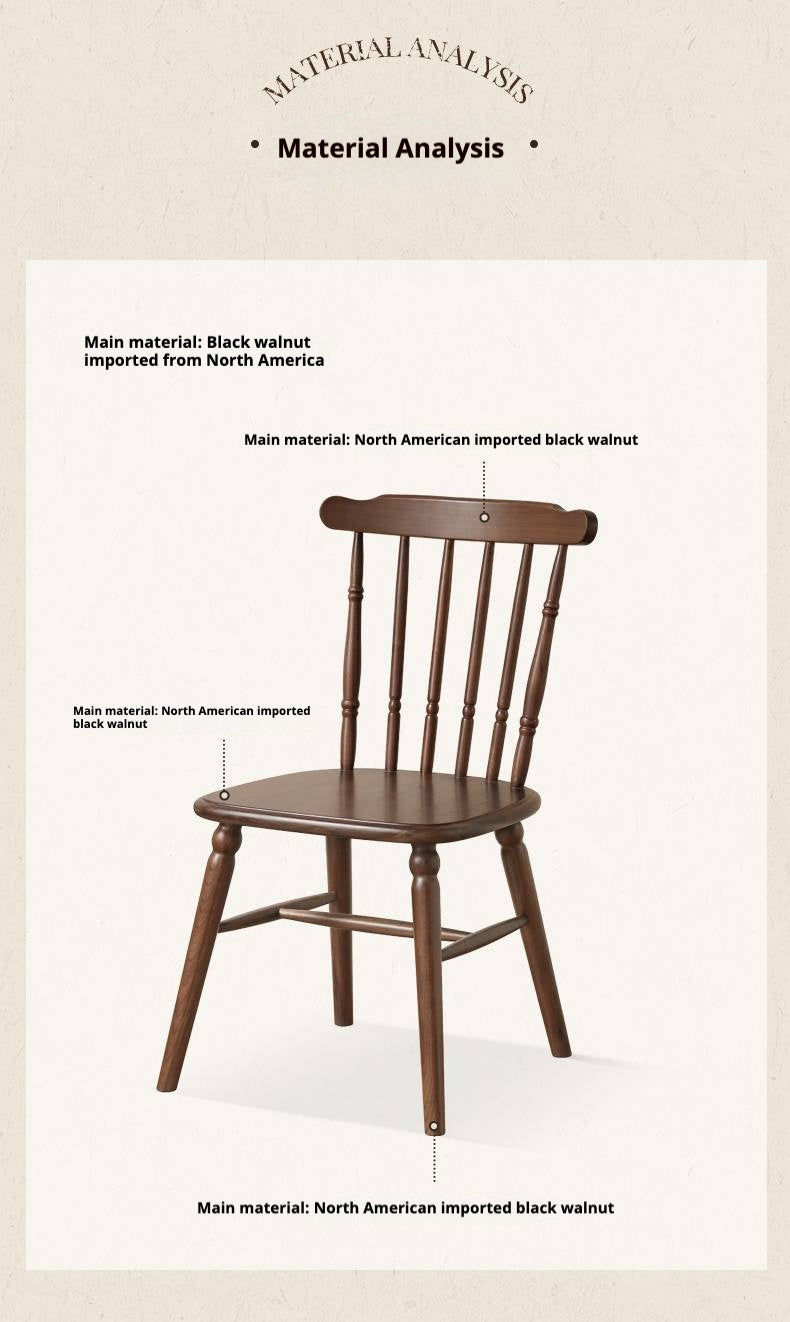 Set 4 pcs Black Walnut Solid Wood American Retro Style Dining Chair