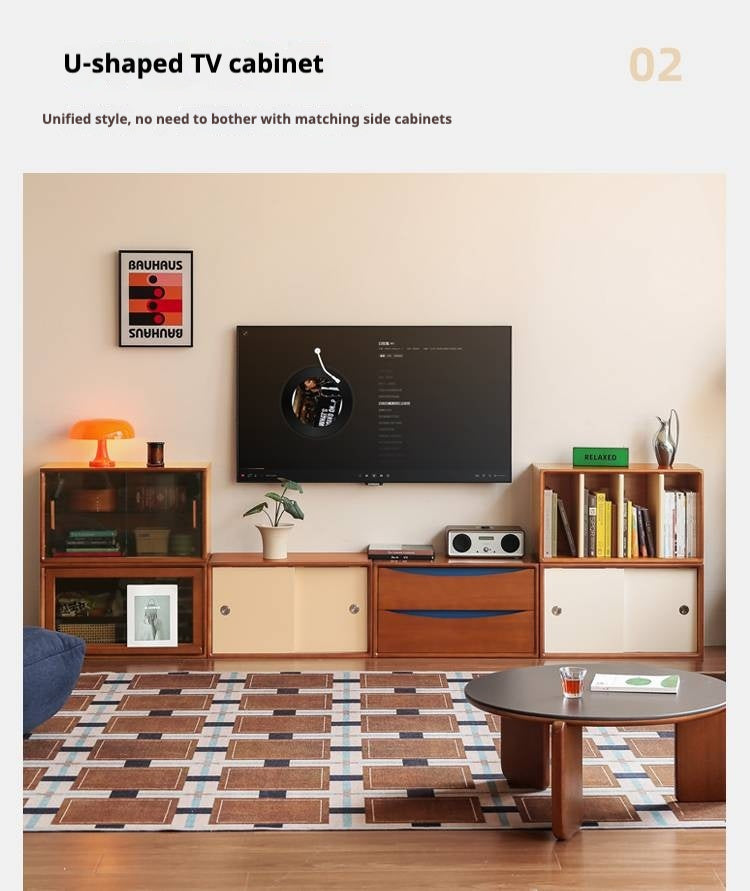 Poplar Solid Wood TV Cabinet Antique Style Module Combination.