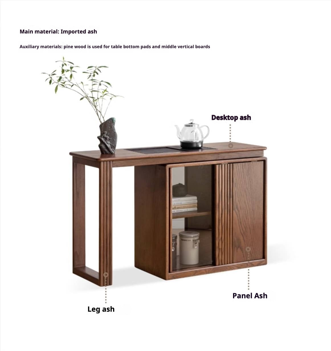 Ash Solid Wood Retractable Office Desk