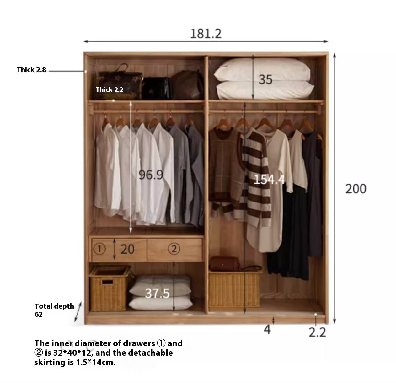 Oak, Ash Solid Wood Wardrobe With Sliding Doors.